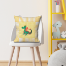 Kissenhülle 35x35 cm groß Patchkissen mit Drachen bestickt